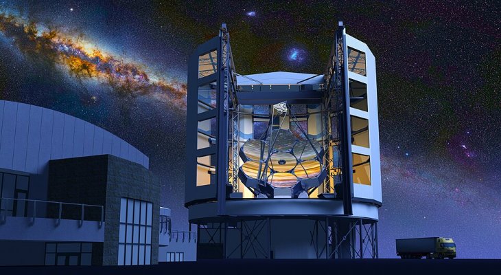 Zaawansowana konstrukcja Wielkiego Teleskopu Magellana w Chille sprawi, że 5000 ton obróci się w cztery minuty. Fot. Giant Magellan Telescope - GMTO Corporation, CC BY 4.0