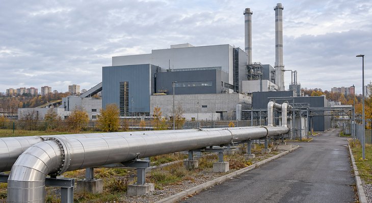 Instalacja termicznego przekształcania odpadów połączona z miejską siecią ciepłowniczą. Fot. Wizualizacja AI
