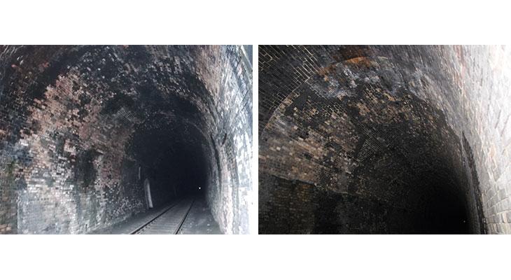 FOT. 1. | a) widok ogólny na wnętrze tunelu od strony Jedliny Zdroju, b) widok ogólny na konstrukcję sklepienia