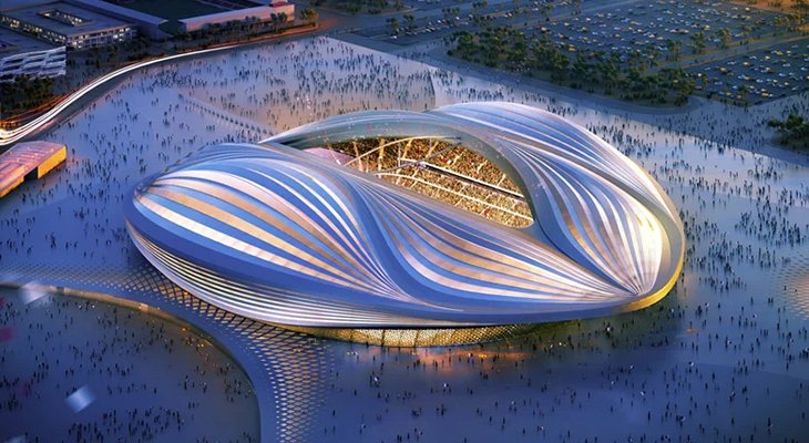 Wizualizacja stadionu Al Janoub zaprojektowanego przez firmy AECOM i Zaha Hadid Architecture Fot. Deezen.com