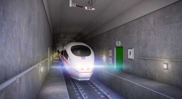 Wizualizacja linii kolejowej w tunelu zatapianym Dania–Niemcy. Źródło: Femern