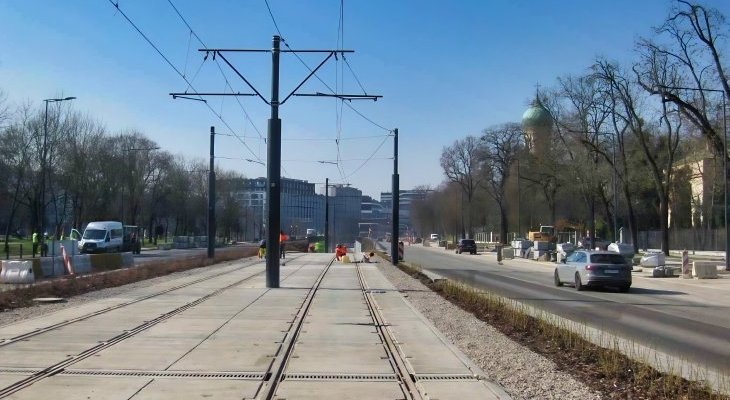 Trasa tramwajowa na ul. Wolskiej w Warszawie. Fot. Tramwaje Warszawskie