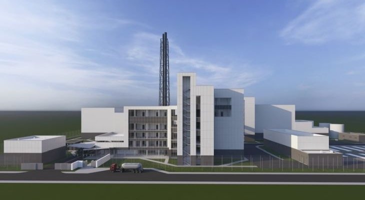 Wizualizacja elektrowni z reaktorem HTGR-POLA. Źródło: NCBJ