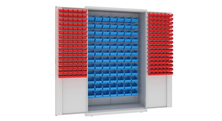 Ciężka szafa warsztatowa z pojemnikami. Fot. mat. własne