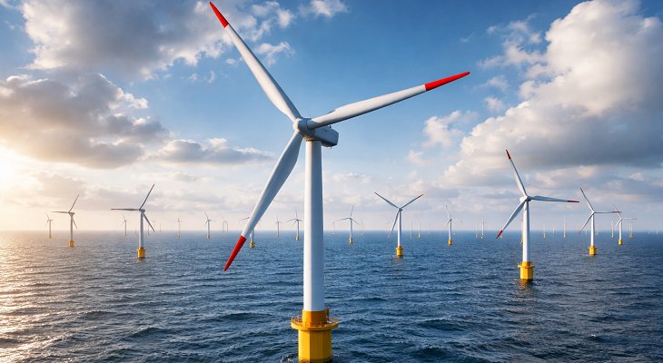 Morska farma wiatrowa – wizualizacja ilustracyjna (AI)