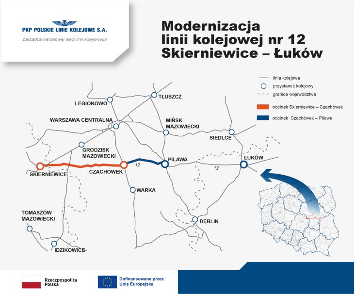 Mapa linii kolejowej Skierniewice–Łuków. Źródło: PKP PLK