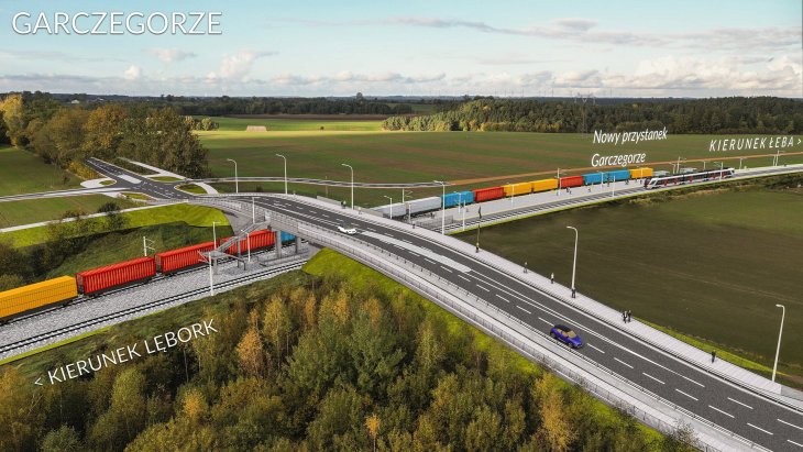 Wizualizacja przystanku Garczegorze i wiaduktu nad linią kolejową nr 229. Źródło: PKP PLK
