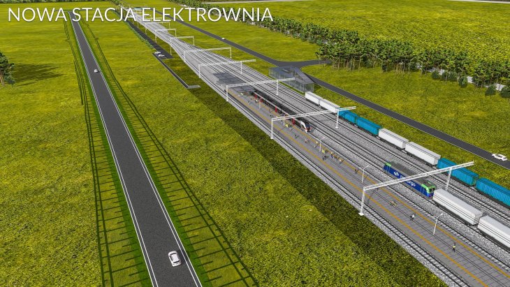 Wizualizacja stacji Elektrownia na linii kolejowej nr 230. Źródło: PKP PLK