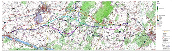 Wielkopolska: plan orientacyjny z przebiegiem wariantów S11 na odcinku Kórnik–Jarocin (wybrano wariant granatowy). Źródło: GDDKiA