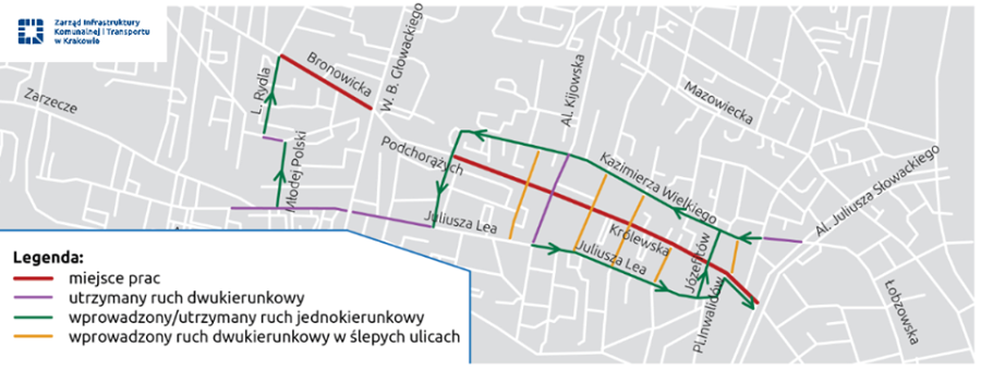 Remont Bronowice: dodatkowe miejsca parkingowe: mapa. Źródło: UM Kraków