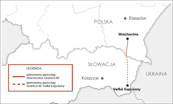 Gazociąg Polska–Słowacja – trasa. Źródło: Gaz-System 