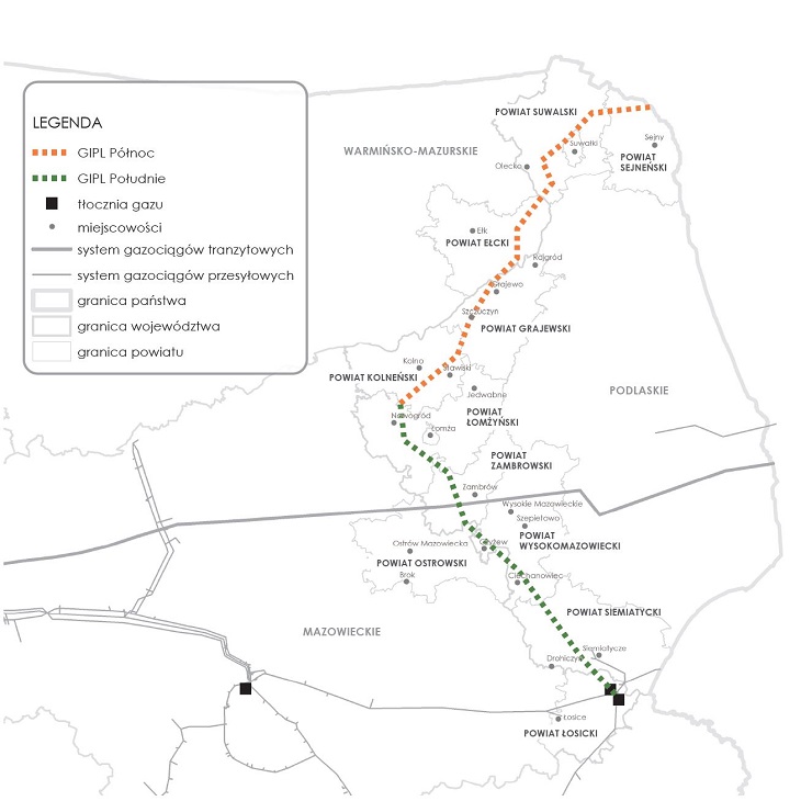 Gazociąg Polska–Litwa: trasa. Źródło: Gaz-System