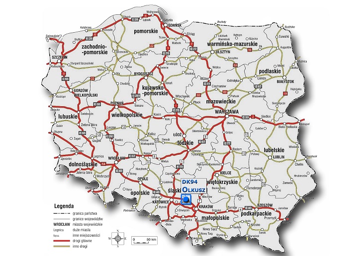 Olkusz znajduje się na terenie woj. małopolskiego. Źródło: GDDKiA