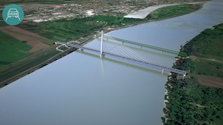 Wizualizacja mostu nad Dunajem łączącego Słowację i Węgry. Źródło: ahojkomarno.sk