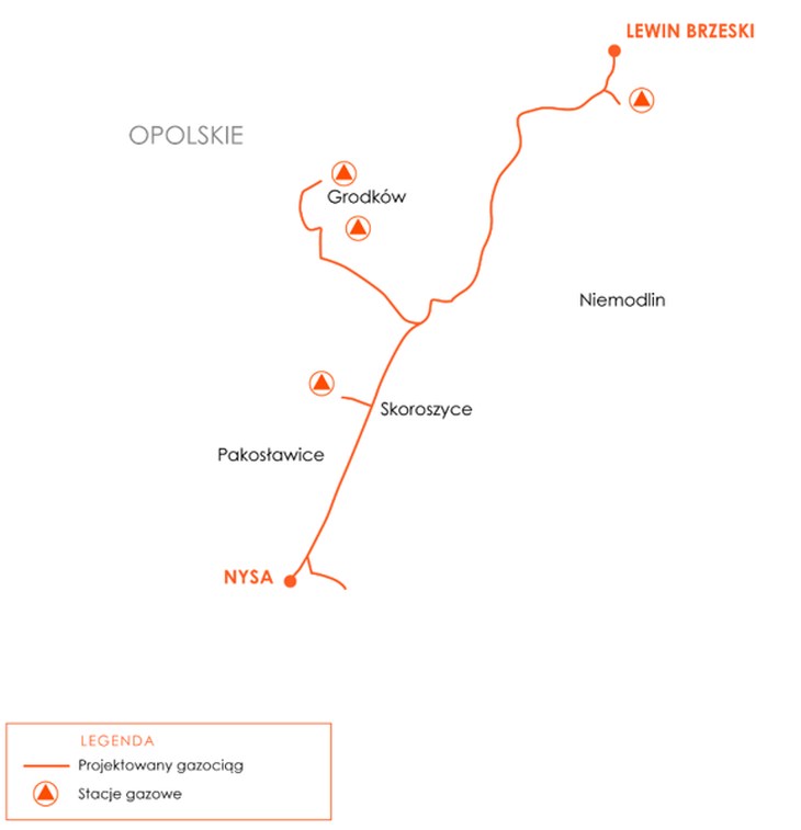 Mapka gazociągu Lewin Brzeski–Nysa. Źródło: Gaz-System