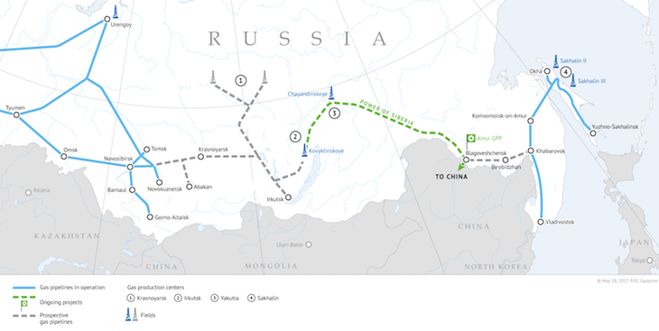 Trasa gazociągu Siła Syberii. Źródło: Gazprom