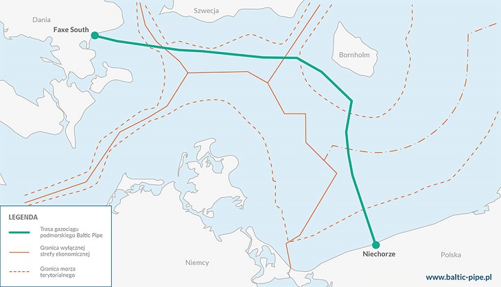 Mapa gazociągu podmorskiego Baltic Pipe. Źródło: Gaz-System