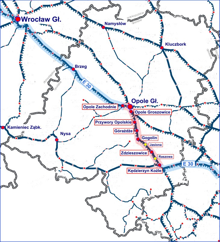 Mapa modernizowanej linii. Źródło: PKP PLK
