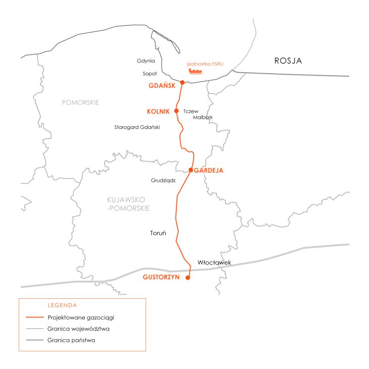 Mapka infrastruktury FSRU. Źródło: Gaz-System