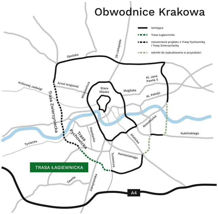 Trasa Łagiewnicka i jej kontynuacje, czyli III obwodnica Krakowa. Źródło; inzynieria.com