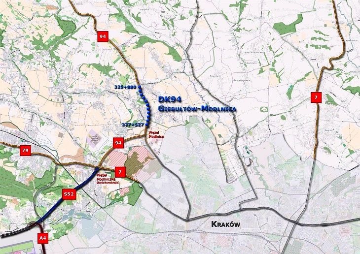 Modlnica i Giebułtów to dwie miejscowości leżące w pobliżu Krakowa. Źródło: GDDKiA