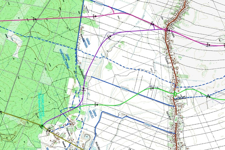 Północna obwodnica Mielca – wariant przez Trzcianę (na mapie kolor fioletowy). Źródło: UMWP