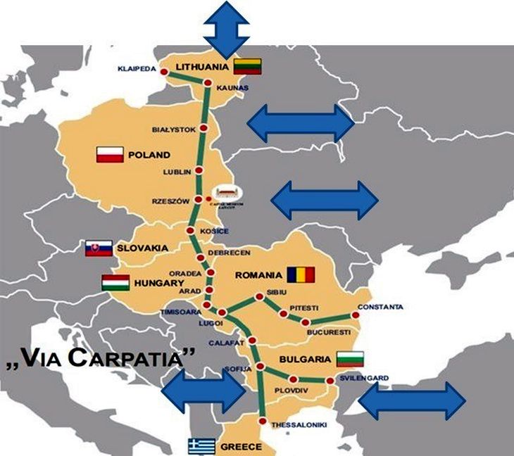 Trasa Via Carpatia: mapa. Źródło: GDDKiA
