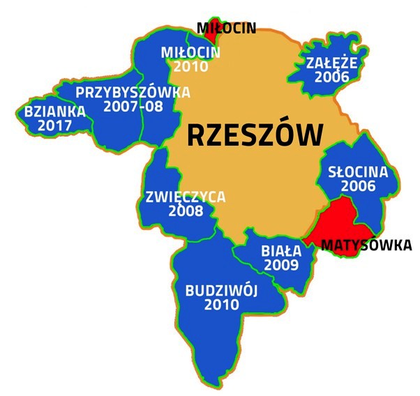 Sołectwa przyłączone do Rzeszowa. Źródło: UM Rzeszów
