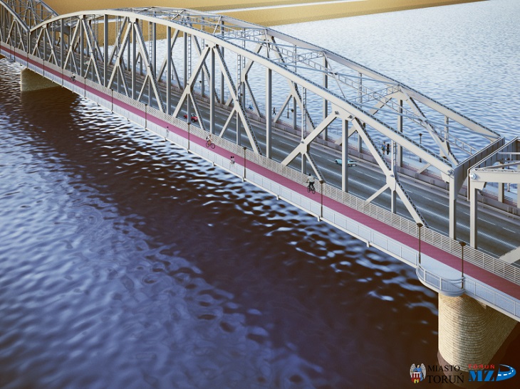 Wizualizacja mostu po rozbudowie. Źródło: UM Toruń
