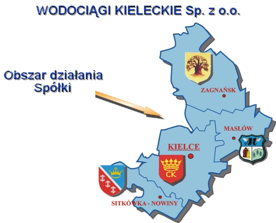 Obszar działania Wodociągów Kieleckich. Źródło: Wodociagi Kieleckie
