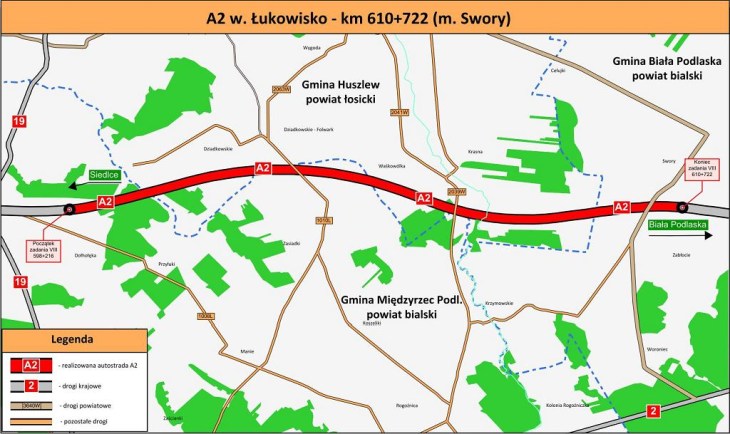 Autostrada A2 – plan trasy Łukowisko–Swory. Źródło: GDDKiA