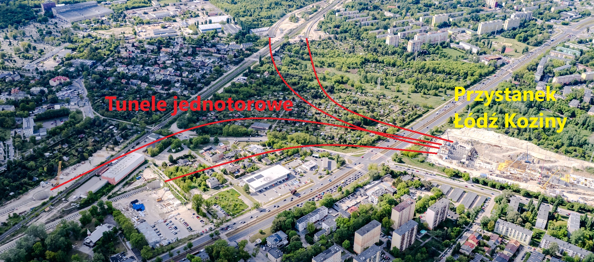 Przystanek Koziny i trasy wylotowe z tuneli jednotorowych. Fot. PKP PLK