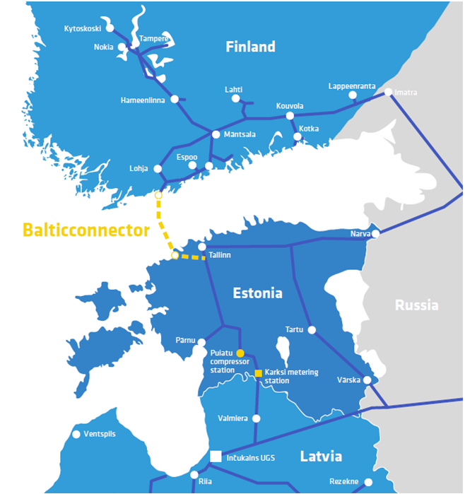 Przebieg trasy gazociągu Balticconector. Źródło: Baltic Connector Oy